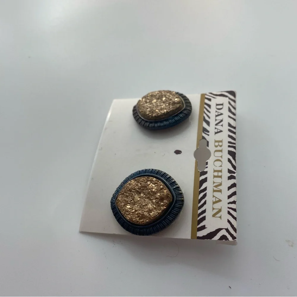 Dana Buchman Textured Gold and Black Fashion Earrings Pierced post NWT